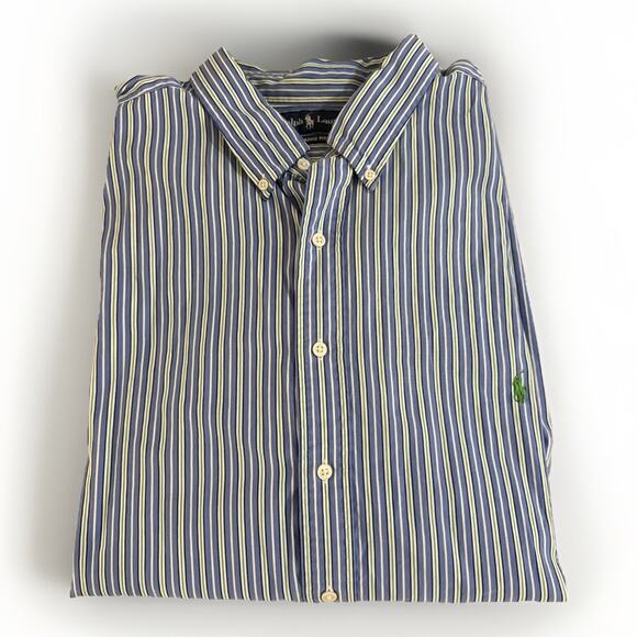 Ralph Lauren Classic Fit 3XB Button Down Shirt Men's Blue Striped Green Pony - Picture 6 of 6